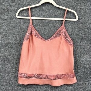 Victorias Secret Cami Camisole Womens Small Pink Satin Lace Cropped Adjustable